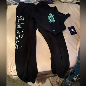 Champion Black Sweatpants with White Print